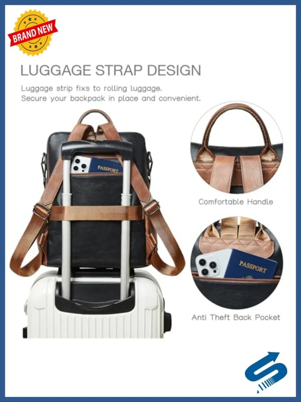 Vegan Leather Backpack Purse for Women with Adjustable Shoulder Bag